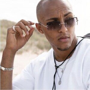 Men Sunglasses Hip Hop Shades Metal‎ Gold Rimless Rapper Square Style Retro New